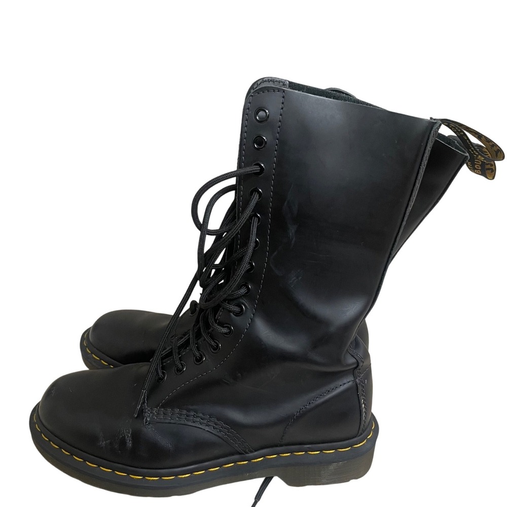 Dr Martens 1914 Black Smooth Leather 14 Eyelet Tall Combat Boots Womens 8/Men 7